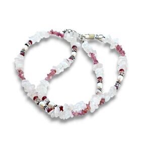 Vintage Sajen 925 SteRling Silver quartz, Turmaline,‎ Pearl Ruby Beads Necklace